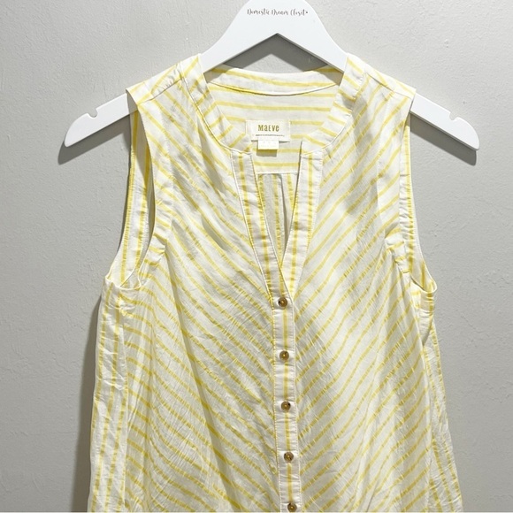 ANTHROPOLOGIE MAEVE Women’s Yellow White Stripe Sleeveless Tie Front Top Size 4 - Picture 2 of 6